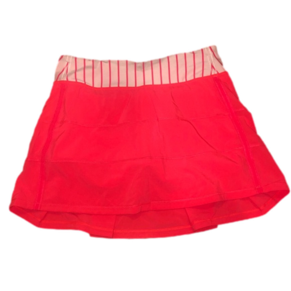 𝅺lululemon Pace Rival Skirt - Electric Coral Quiet Stripe Butter Pink Sz 6 Tall